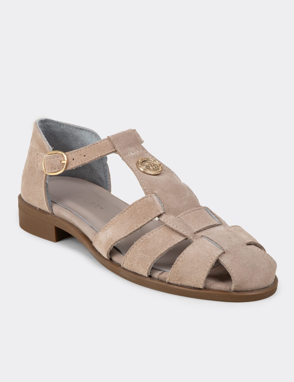 Kadın Hakiki Süet Bej Sandalet - Z4168ZBEJC01