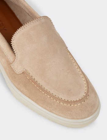 Kadın Hakiki Süet Bej Loafer Ayakkabı - 02039ZBEJC01