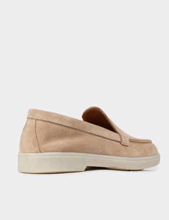 Kadın Hakiki Süet Bej Loafer Ayakkabı - 02039ZBEJC01