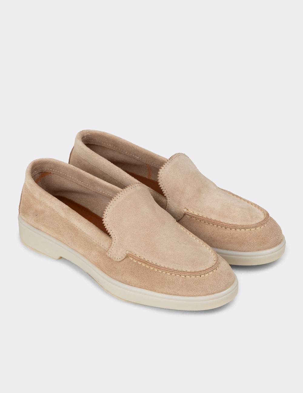 Kadın Hakiki Süet Bej Loafer Ayakkabı - 02039ZBEJC01