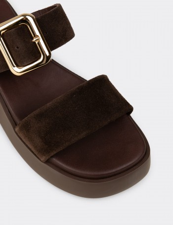 Kadın Hakiki Süet Kahverengi Platform Sandalet - L2506ZKHVP01