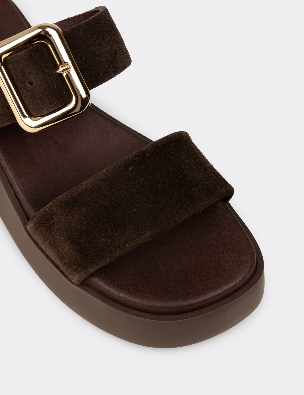 Kadın Hakiki Süet Kahverengi Platform Sandalet - L2506ZKHVP01