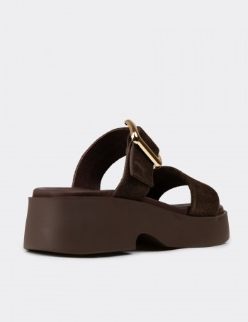 Kadın Hakiki Süet Kahverengi Platform Sandalet - L2506ZKHVP01