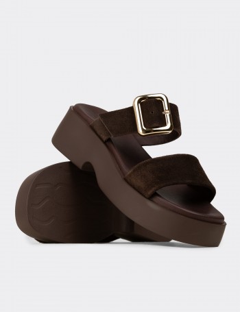Kadın Hakiki Süet Kahverengi Platform Sandalet - L2506ZKHVP01