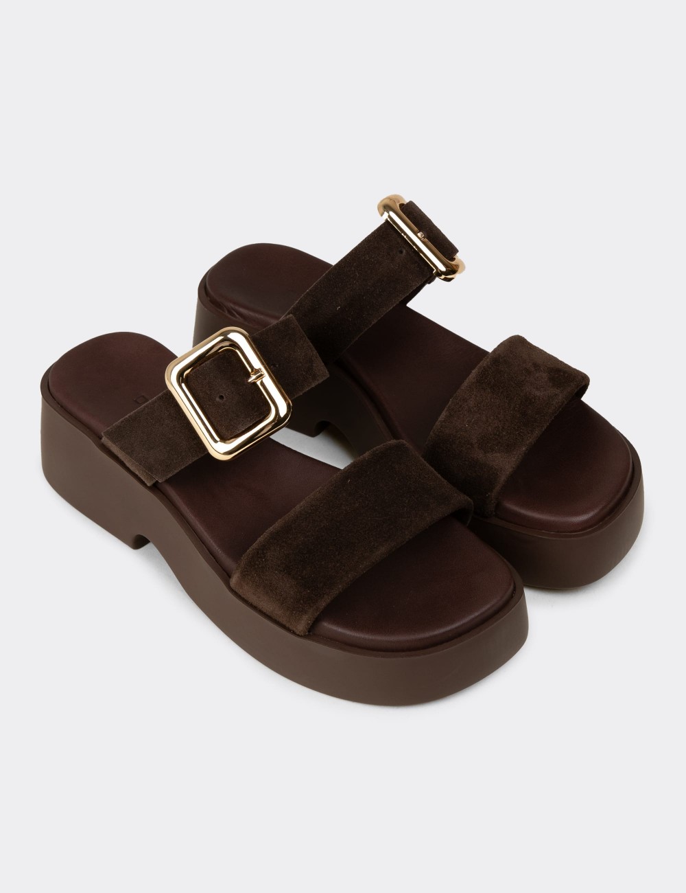 Kadın Hakiki Süet Kahverengi Platform Sandalet - L2506ZKHVP01