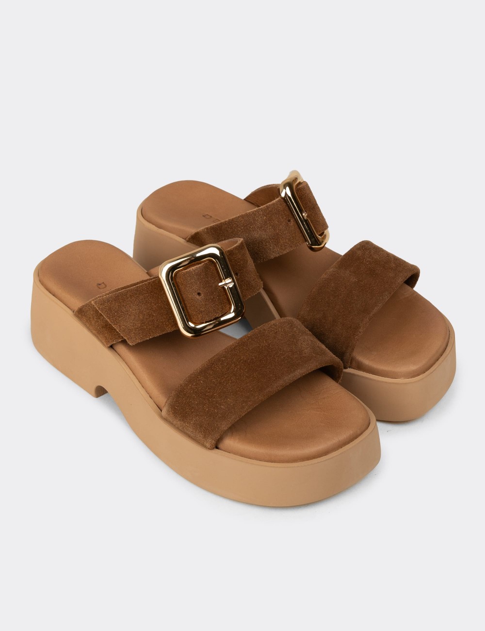 Kadın Hakiki Süet Taba Renkli Platform Terlik - L2506ZTBAP01