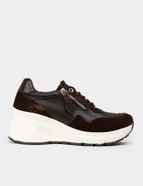 Kadın Hakiki Süet Kahverengi Dolgu Topuk Sneaker