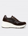 Kadın Hakiki Süet Kahverengi Dolgu Topuk Sneaker