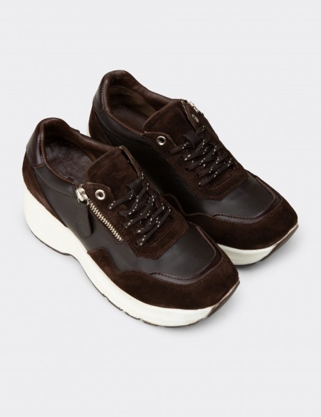 Kadın Hakiki Süet Kahverengi Dolgu Topuk Sneaker