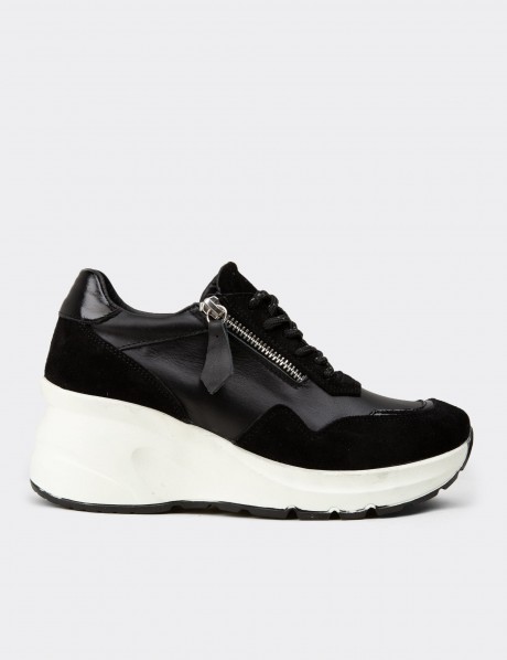 Kadın Hakiki Süet Siyah Dolgu Topuk Sneaker