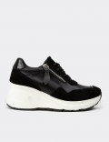 Kadın Hakiki Süet Siyah Dolgu Topuk Sneaker
