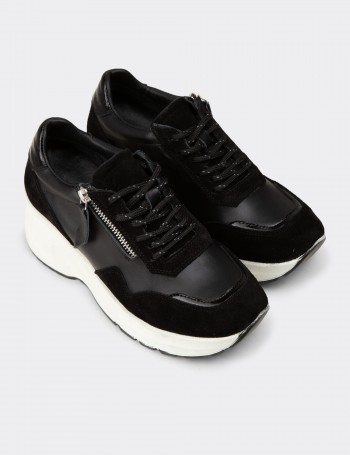 Kadın Hakiki Süet Siyah Dolgu Topuk Sneaker