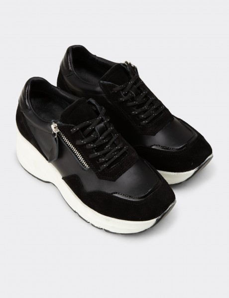 Kadın Hakiki Süet Siyah Dolgu Topuk Sneaker