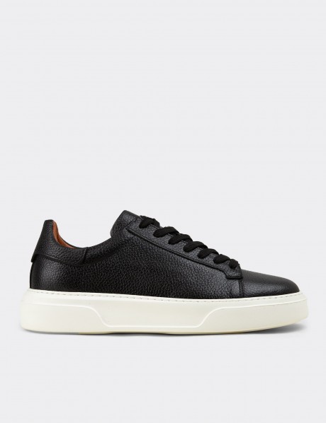 Erkek Siyah Hakiki Deri Sneaker Ayakkabı