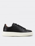 Erkek Siyah Hakiki Deri Sneaker Ayakkabı