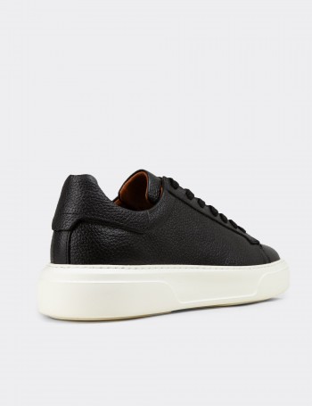 Erkek Siyah Hakiki Deri Sneaker Ayakkabı - 04651MSYHE01