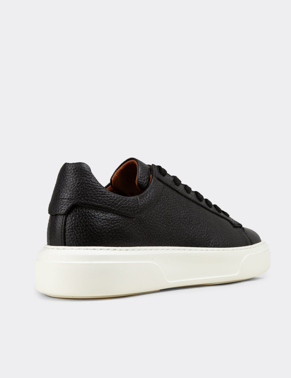 Erkek Siyah Hakiki Deri Sneaker Ayakkabı - 04651MSYHE01