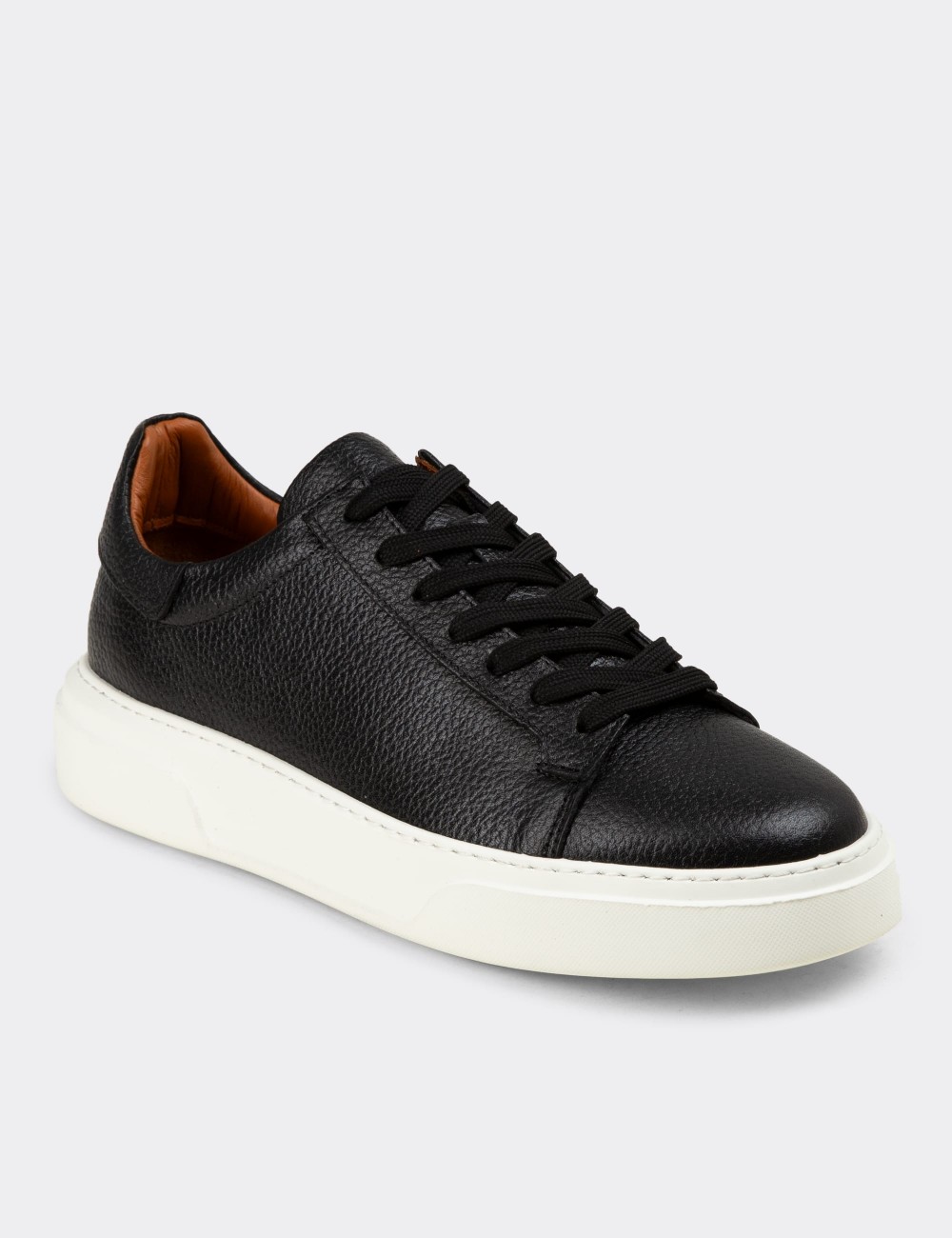 Erkek Siyah Hakiki Deri Sneaker Ayakkabı - 04651MSYHE01