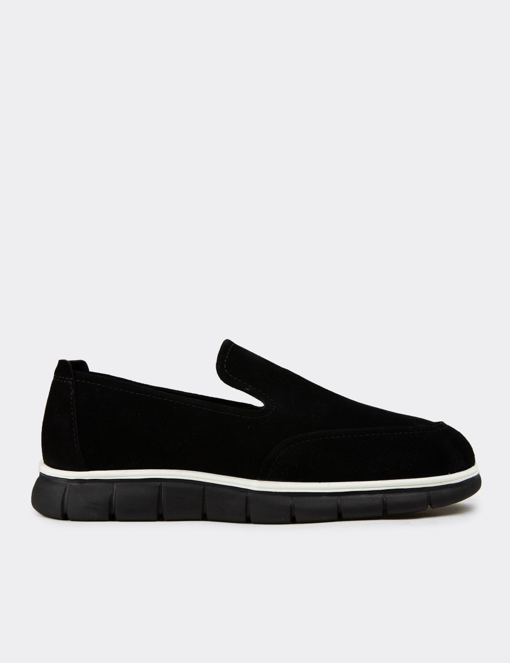 Erkek Hakiki Süet Siyah Loafer Ayakkabı - 02044MSYHE01