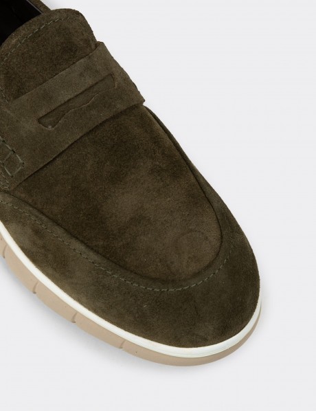 Erkek Hakiki Süet Yeşil Loafer Ayakkabı