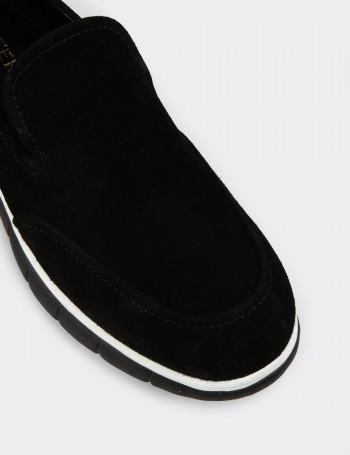 Erkek Hakiki Süet Siyah Loafer Ayakkabı - 02044MSYHE01