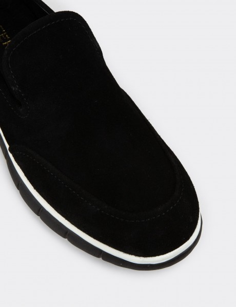 Erkek Hakiki Süet Siyah Loafer Ayakkabı