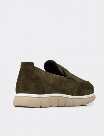 Erkek Hakiki Süet Yeşil Loafer Ayakkabı - 02044MYSLE01