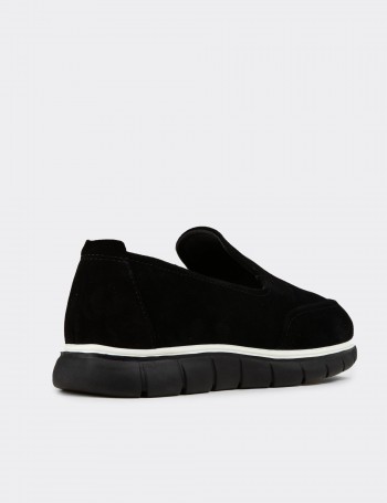 Erkek Hakiki Süet Siyah Loafer Ayakkabı - 02044MSYHE01