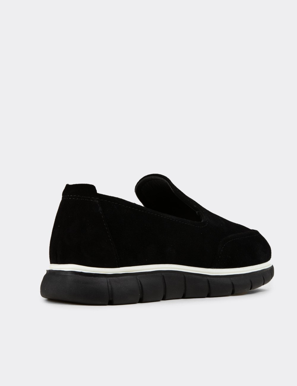 Erkek Hakiki Süet Siyah Loafer Ayakkabı - 02044MSYHE01