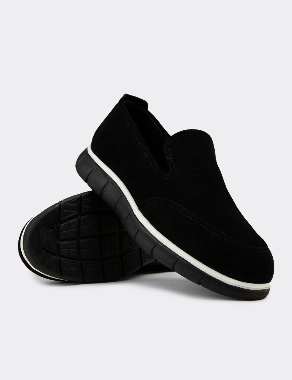 Erkek Hakiki Süet Siyah Loafer Ayakkabı - 02044MSYHE01
