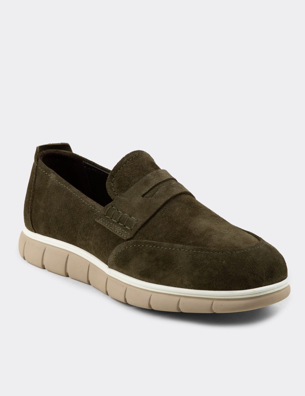 Erkek Hakiki Süet Yeşil Loafer Ayakkabı - 02044MYSLE01