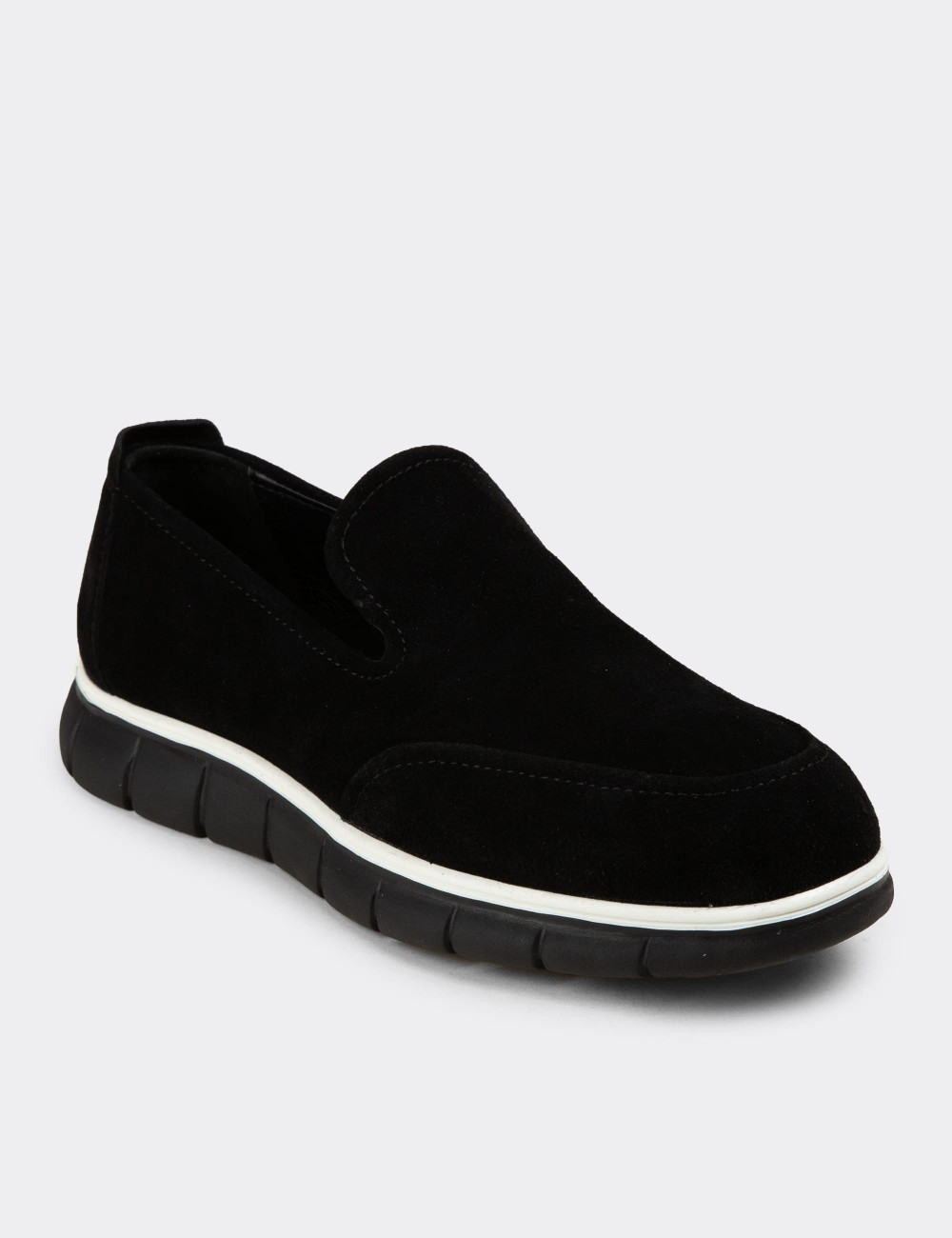 Erkek Hakiki Süet Siyah Loafer Ayakkabı - 02044MSYHE01