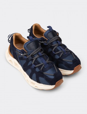 Kadın Hakiki Süet Lacivert Sneaker Ayakkabı