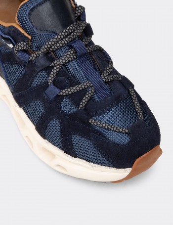 Kadın Hakiki Süet Lacivert Sneaker Ayakkabı - M1128ZLCVC01