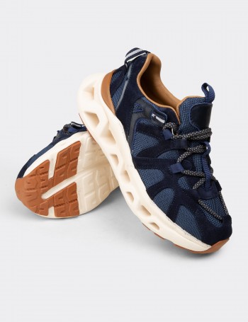 Kadın Hakiki Süet Lacivert Sneaker Ayakkabı - M1128ZLCVC01