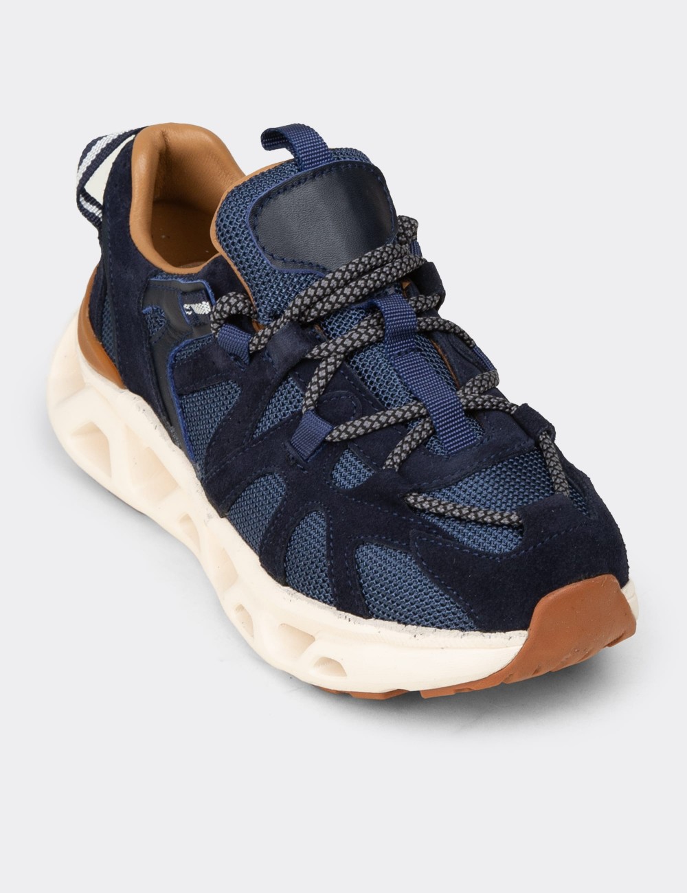 Kadın Hakiki Süet Lacivert Sneaker Ayakkabı - M1128ZLCVC01