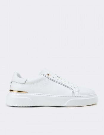 Kadın Hakiki Beyaz Deri Sneaker Ayakkabı