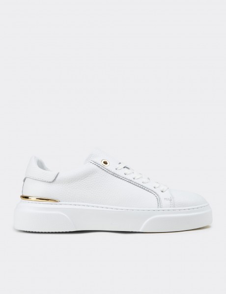 Kadın Hakiki Beyaz Deri Sneaker Ayakkabı