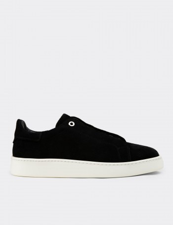 Erkek Hakiki Süet Siyah Gizli Bağcıklı Sneaker Ayakkabı