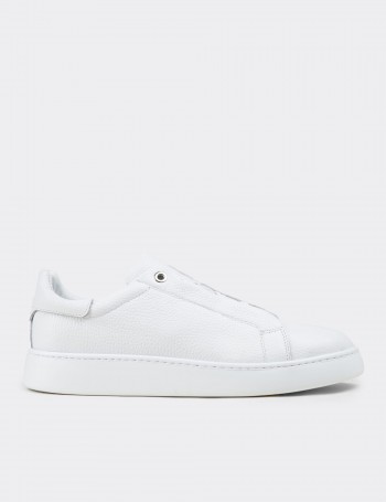 Erkek Hakiki Deri Beyaz Gizli Bağcıklı Sneaker Ayakkabı