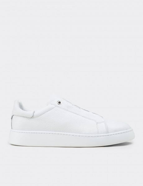 Erkek Hakiki Deri Beyaz Gizli Bağcıklı Sneaker Ayakkabı