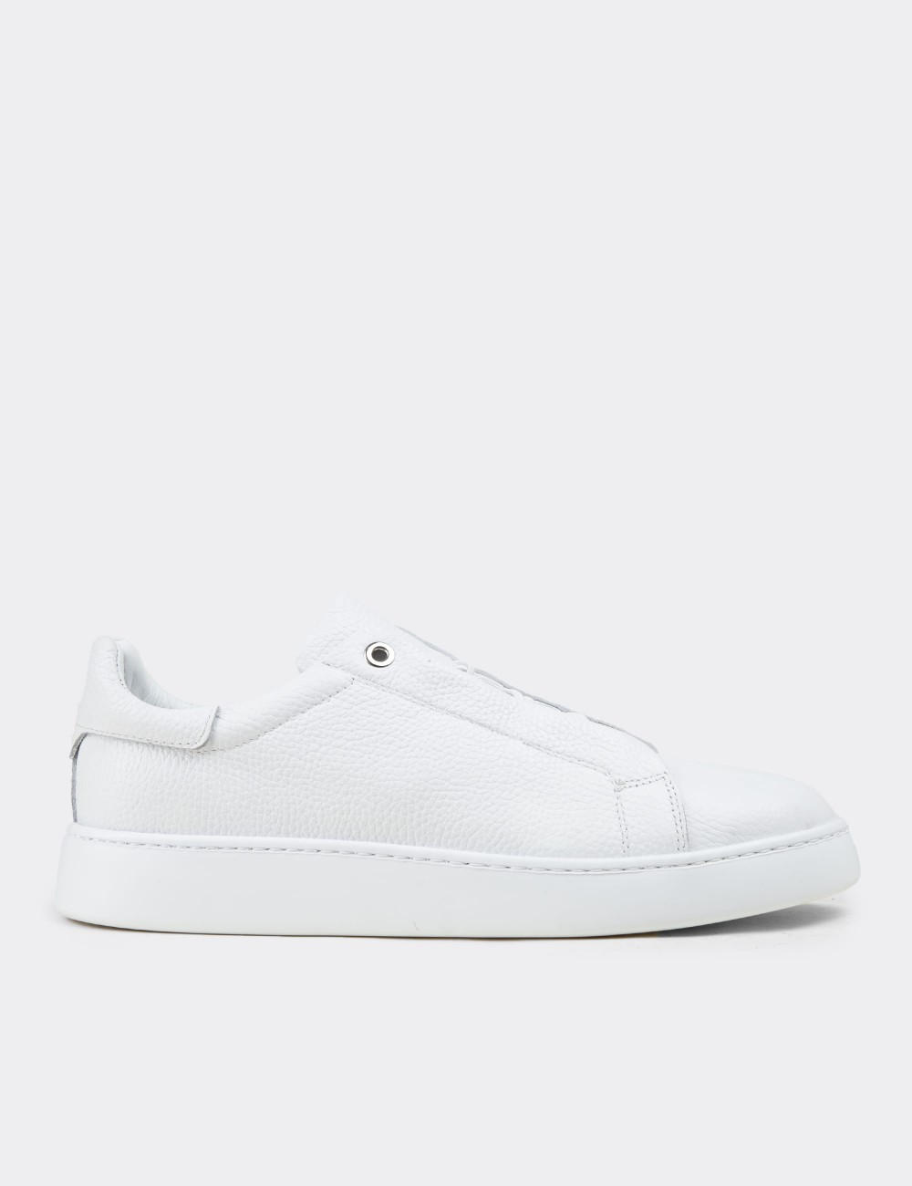 Erkek Hakiki Deri Beyaz Gizli Bağcıklı Sneaker Ayakkabı - 04444MBYZE01