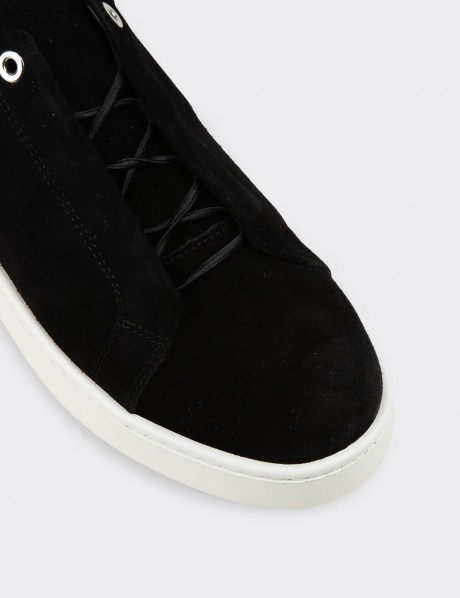 Erkek Hakiki Süet Siyah Gizli Bağcıklı Sneaker Ayakkabı