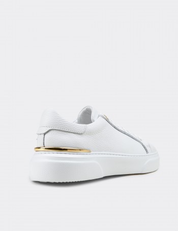 Kadın Hakiki Beyaz Deri Sneaker Ayakkabı - 00502ZBYZE01