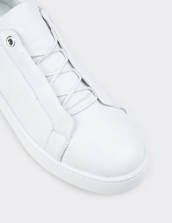 Erkek Hakiki Deri Beyaz Gizli Bağcıklı Sneaker Ayakkabı