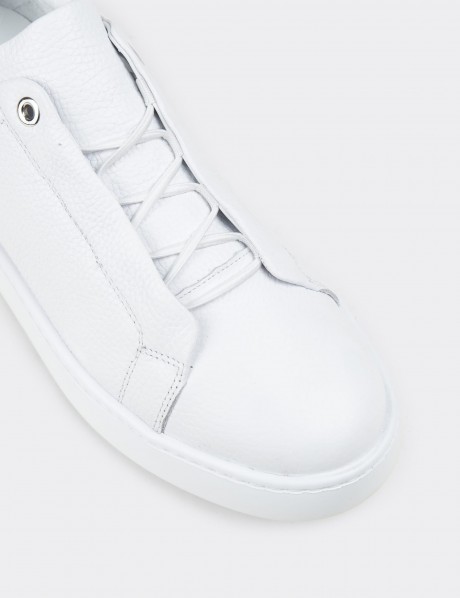 Erkek Hakiki Deri Beyaz Gizli Bağcıklı Sneaker Ayakkabı