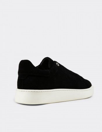 Erkek Hakiki Süet Siyah Gizli Bağcıklı Sneaker Ayakkabı - 04444MSYHE01