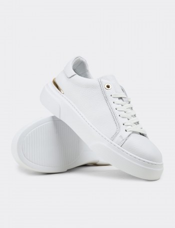 Kadın Hakiki Beyaz Deri Sneaker Ayakkabı - 00502ZBYZE01