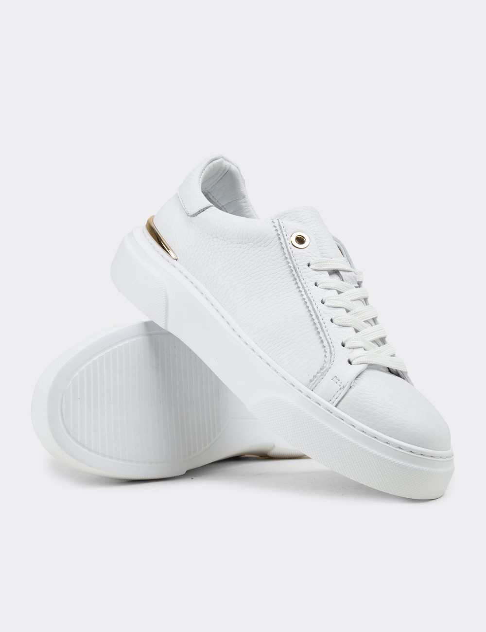 Kadın Hakiki Beyaz Deri Sneaker Ayakkabı - 00502ZBYZE01