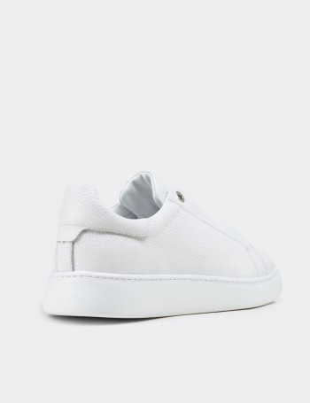 Erkek Hakiki Deri Beyaz Gizli Bağcıklı Sneaker Ayakkabı - 04444MBYZE01